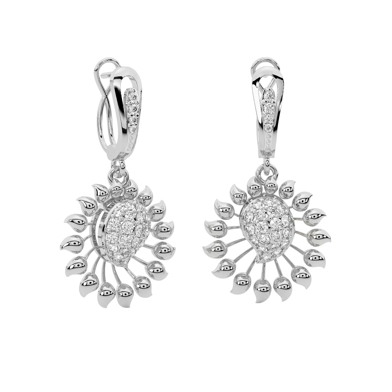 Spike Leaves Design Diamond Earrings