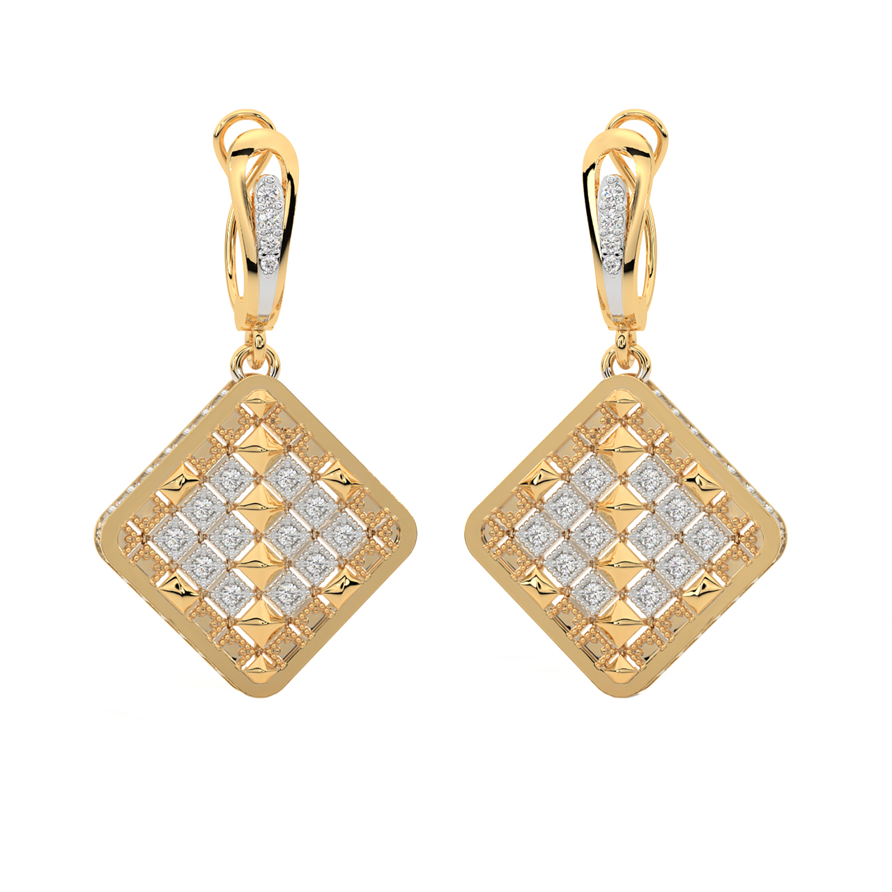 Golden Square Diamond Earrings