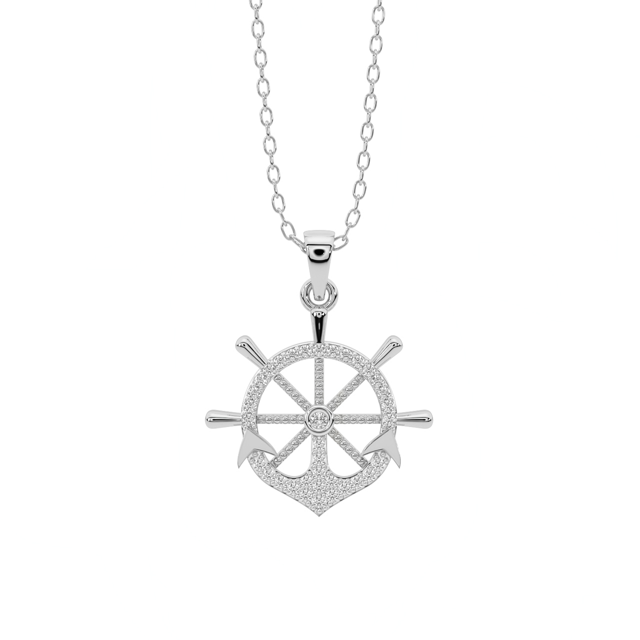 Anchor Wheel Diamond Pendant