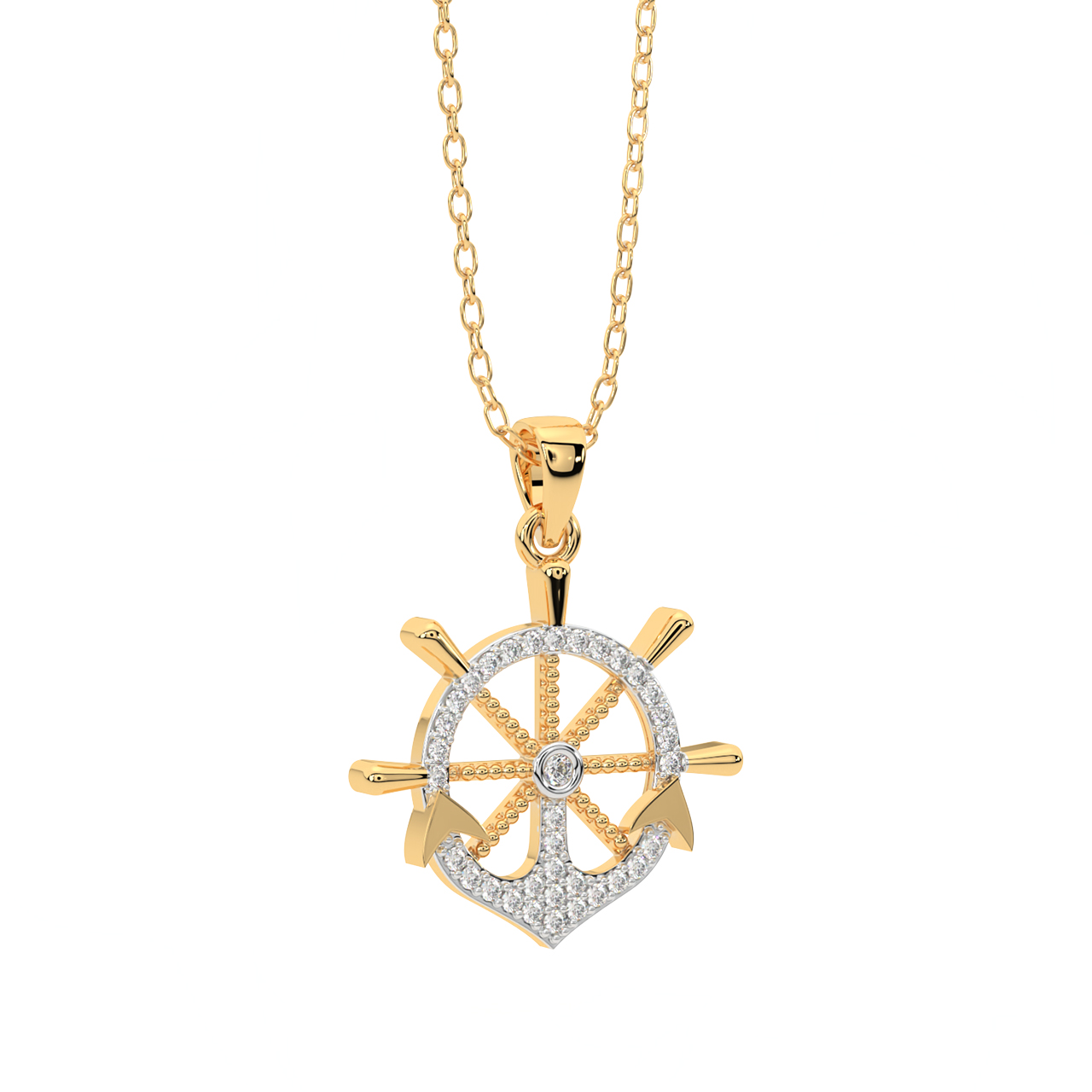 Anchor Wheel Diamond Pendant