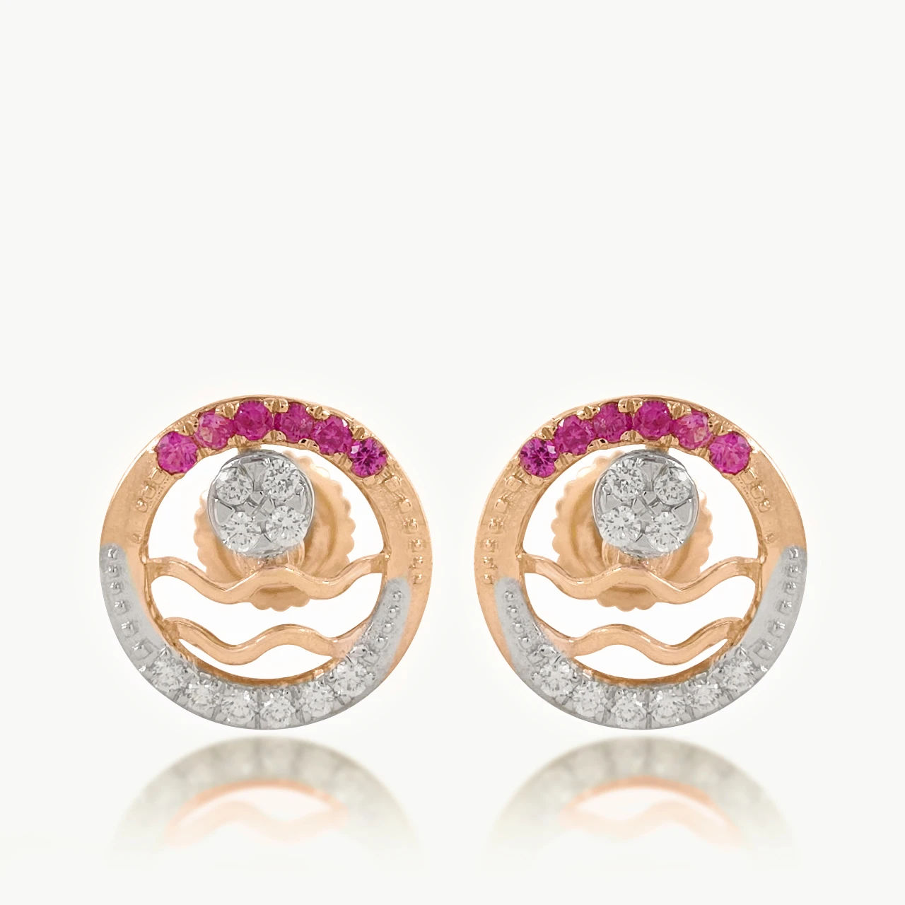 Crimson Wave Circle Diamond  Studs