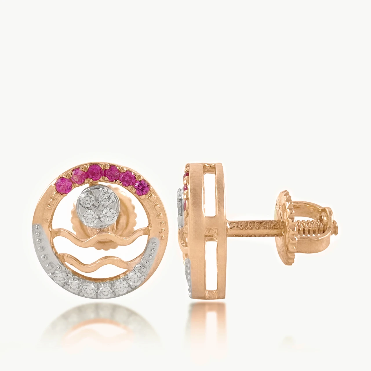 Crimson Wave Circle Diamond  Studs