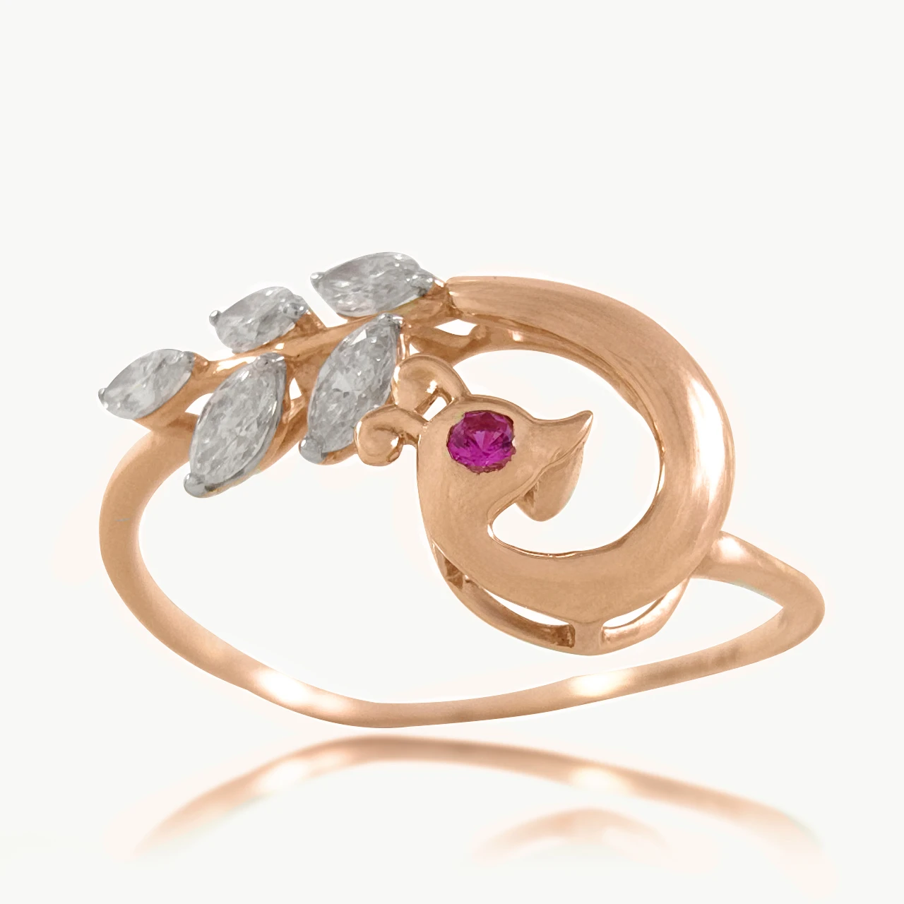 Duck Design Red Stone Diamond Ring