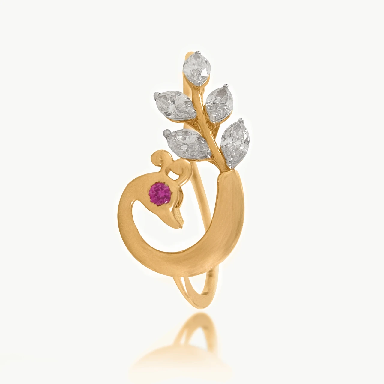 Duck Design Red Stone Diamond Ring