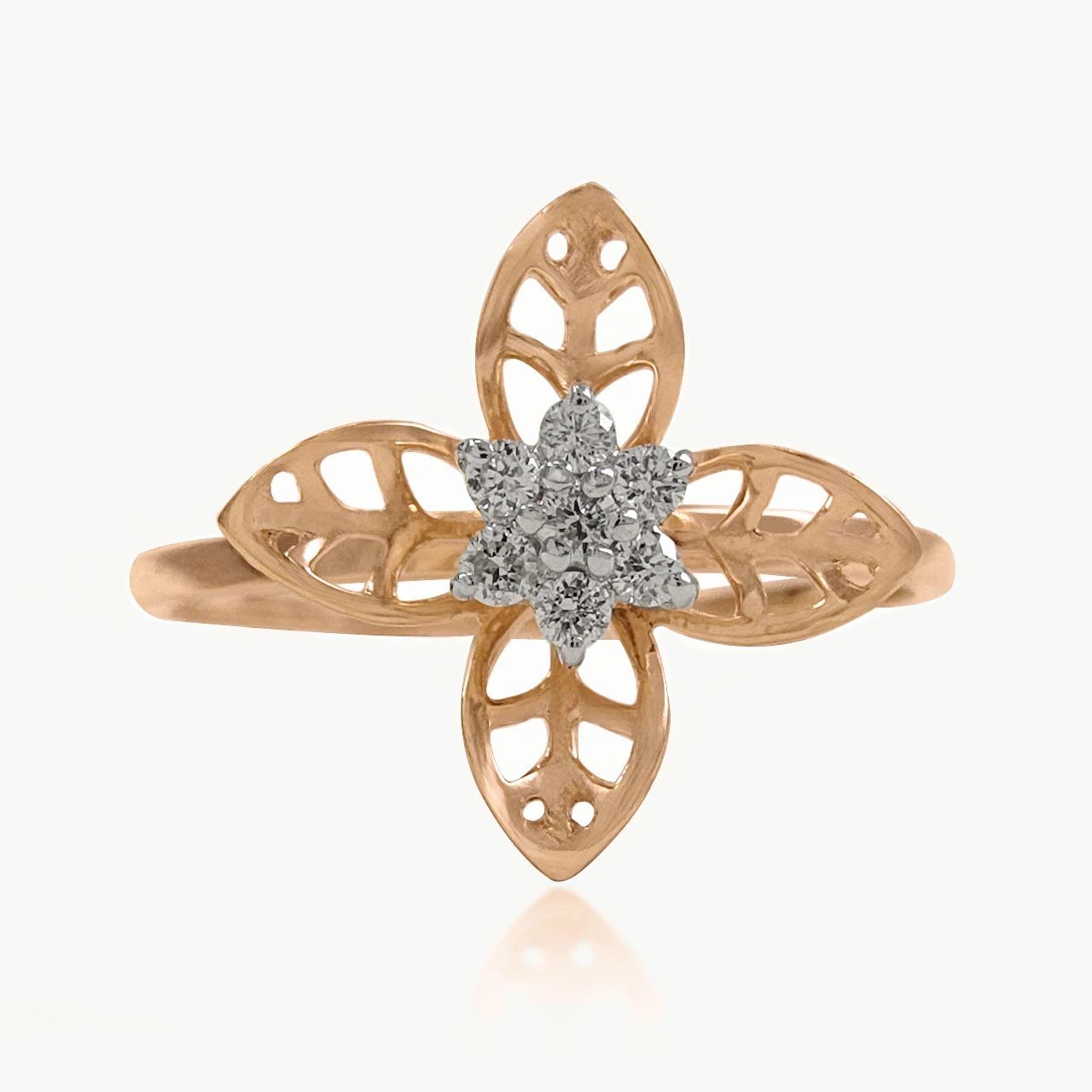 Leaves and Flower Diamond Ring