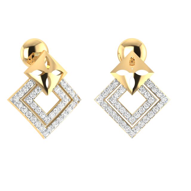 Double Square Round Diamond Earrings