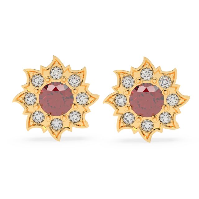 Ruby Flower Diamond Stud Earrings