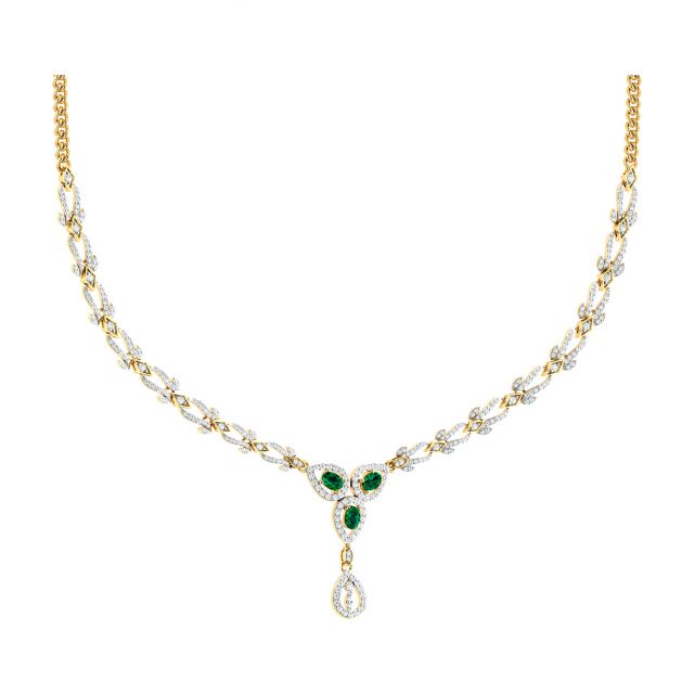 Gold Green Flower Drop Diamond Necklace