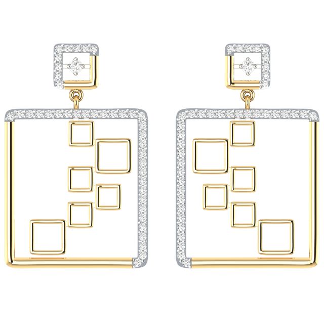 Stylish Inter-Square Diamond Dangler Earrings