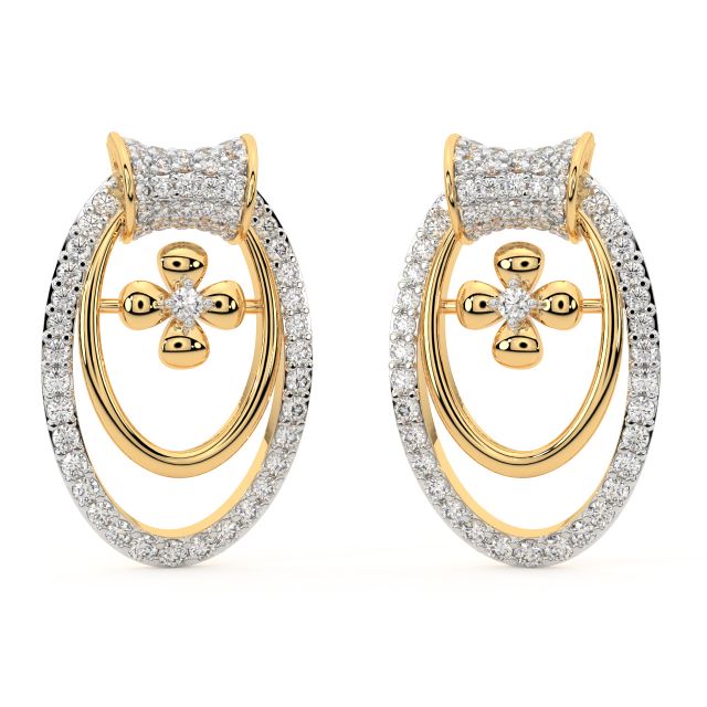 Golden Flower Design Stud Earrings
