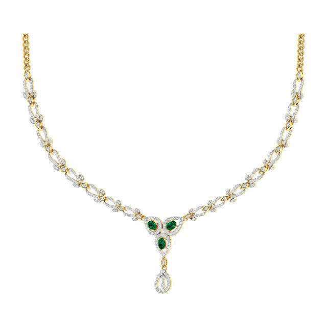 Gold Green Flower Drop Diamond Necklace