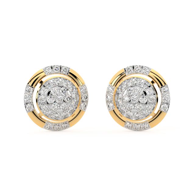 Gold Round Diamond Stud Earrings