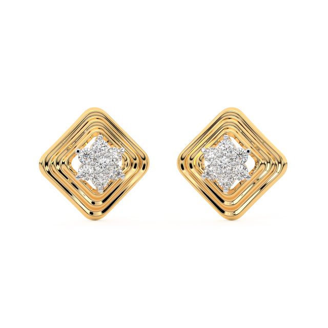 Gold Square Diamond Stud Earrings