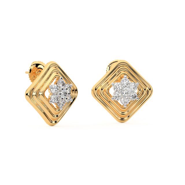 Gold Square Diamond Stud Earrings