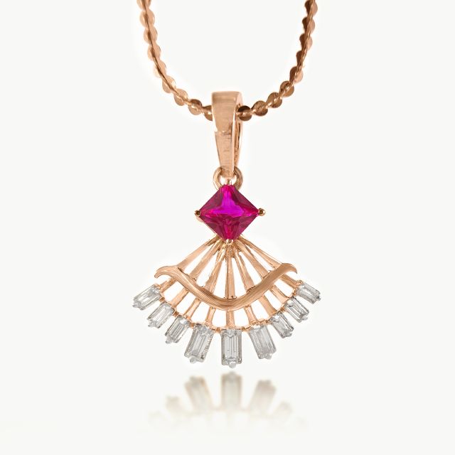 Baguette Red Burst Diamond Pendant