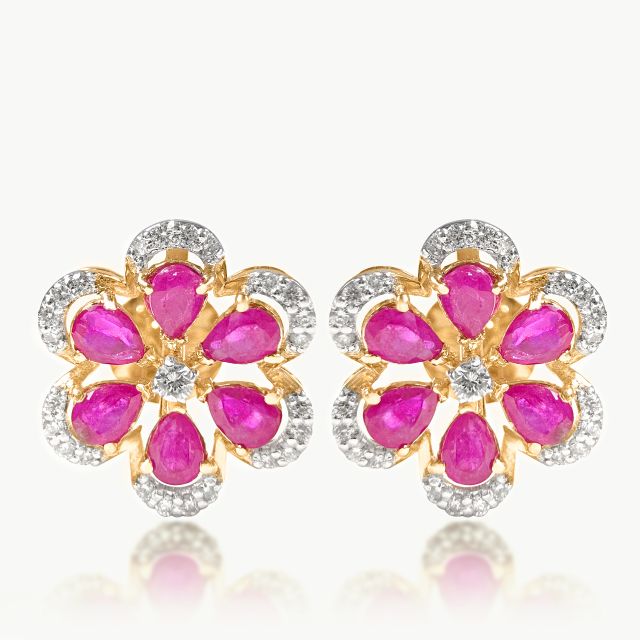 Ruby Studded Diamond Studs