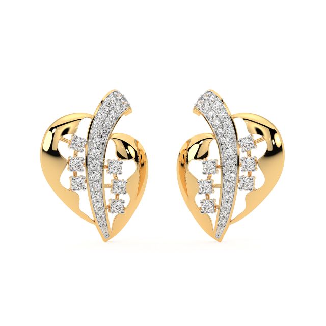 Leafy Round Diamond Stud Earrings