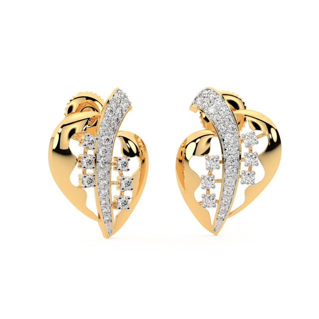 Leafy Round Diamond Stud Earrings