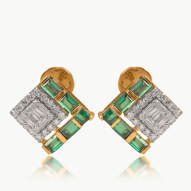 Green Stone Diamond Earrings for Women