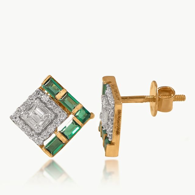 Green Stone Diamond Earrings for Women