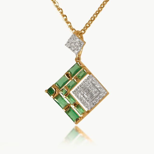 Green Stone Diamond Mini Necklace For Women