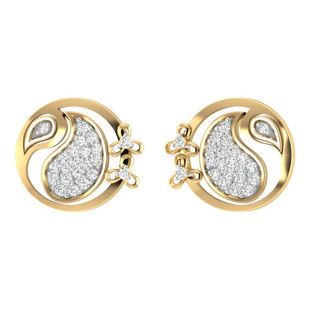 Gold Button Binge Diamond Earrings