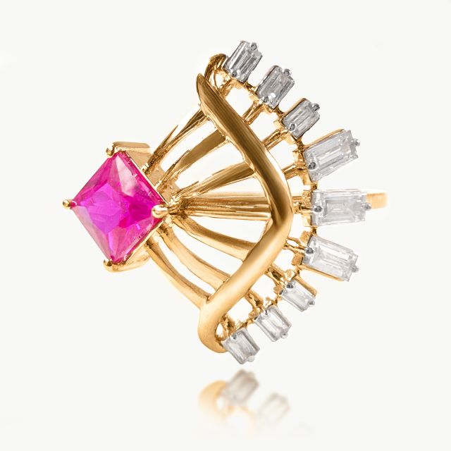 Baguette Pink Burst Diamond Ring