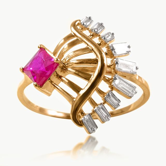 Baguette Pink Burst Diamond Ring