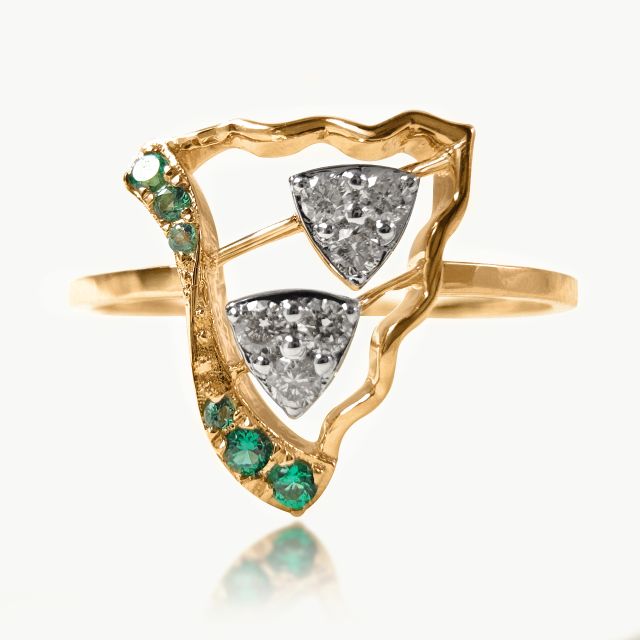Green Diamond Shield Ring