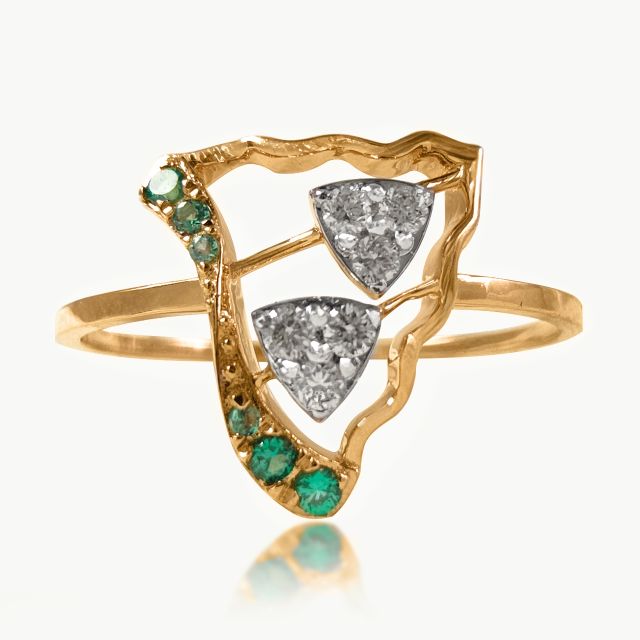 Green Diamond Shield Ring