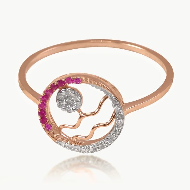 Crimson Wave Circle Diamond Ring