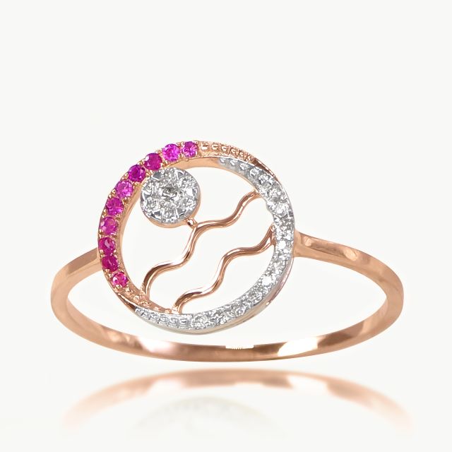 Crimson Wave Circle Diamond Ring