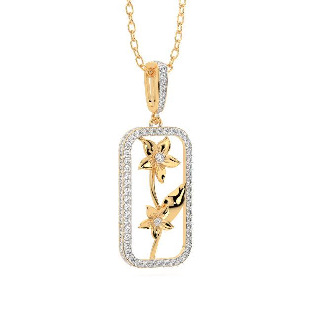 Rectangle Rose Flower Diamond Pendant