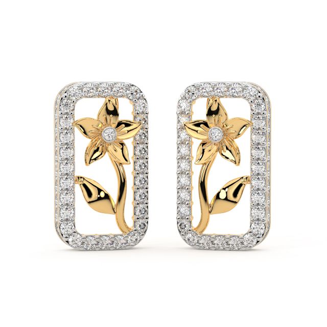 Rectangle Rose Flower Diamond Earrings