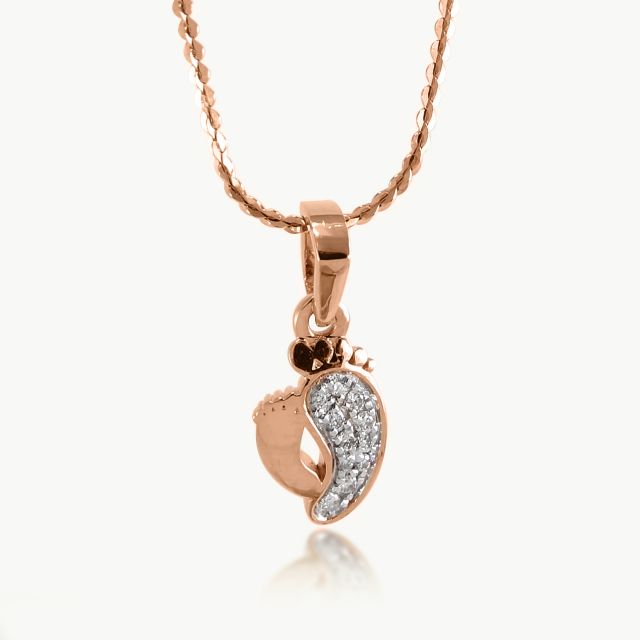 Foot Print Baby Round Diamond Pendant