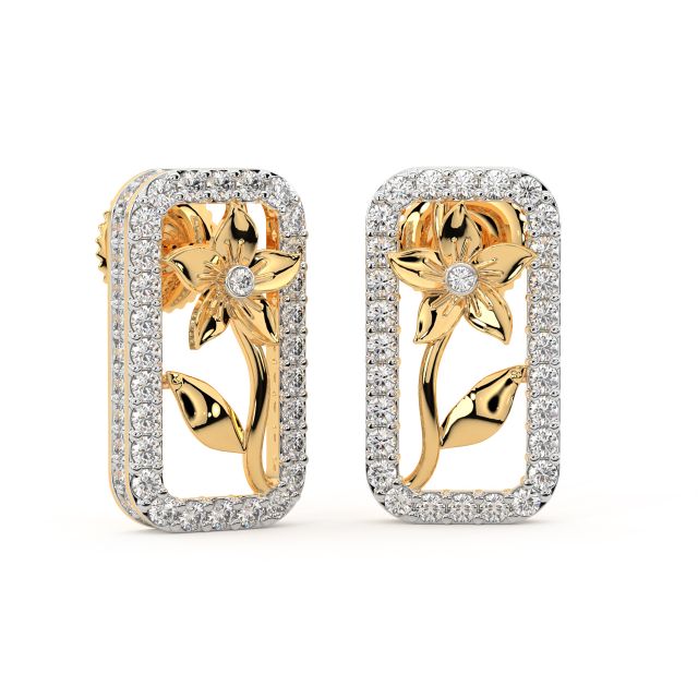 Rectangle Rose Flower Diamond Earrings