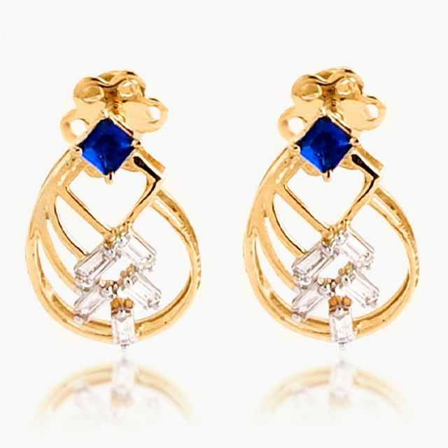 Varnit Designer Diamond Stud Earrings With Blue Coloured Stone