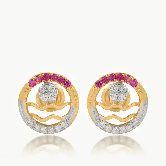 Crimson Wave Circle Diamond  Studs