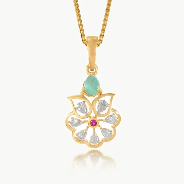 Green Roseleaf Sparkled Diamond Pendant