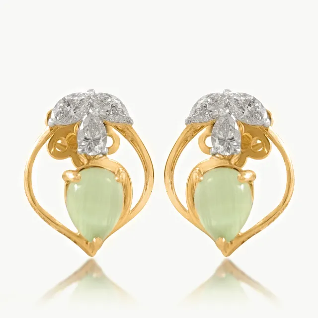 Green Stone Diamond Earrings