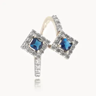 Asher Square Trap Diamond Ring With Blue Stone