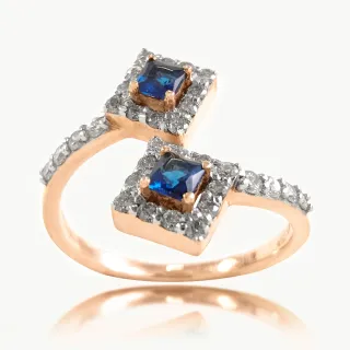 Asher Square Trap Diamond Ring With Blue Stone