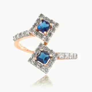Asher Square Trap Diamond Ring With Blue Stone