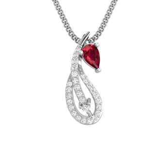 Valery Red Stone Diamond Pendant For Office Wear