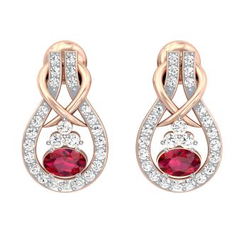 Jessica Round Red Stone Diamond Stud Earrings