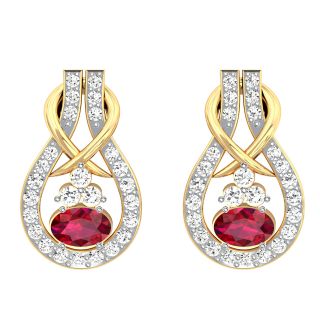 Jessica Round Red Stone Diamond Stud Earrings