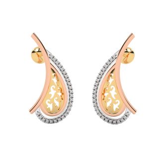 Tri Color Diamond Stud Earrings