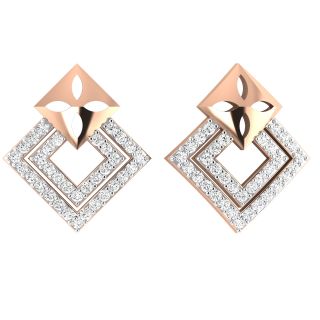 Double Square Round Diamond Earrings