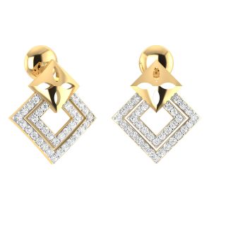 Double Square Round Diamond Earrings