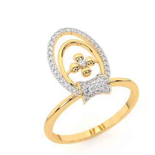 Golden Flower Design Diamond Ring